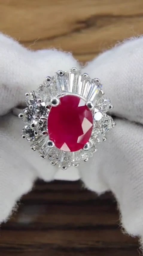 GIA Certified Burma Ruby 1.75ct Ballerina Cocktail Diamond ring 14kt 44145 *v - 2