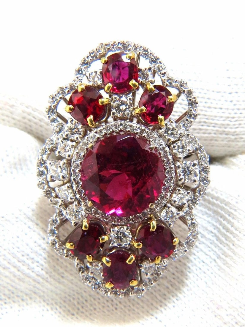 GIA Certified 8.03CT NATURAL TOURMALINE RUBELLITE RUBY DIAMOND RING 18KT 10344*v - 3