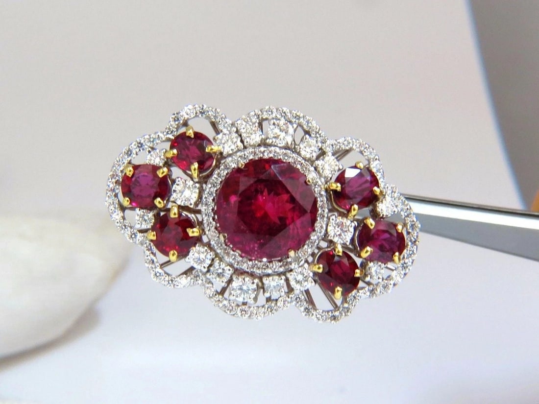 GIA Certified 8.03CT NATURAL TOURMALINE RUBELLITE RUBY DIAMOND RING 18KT 10344*v - 6