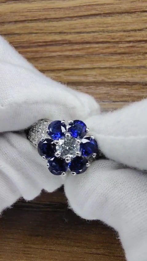 3.96ct natural sapphires diamond cluster ring 14kt royal blue floretta 10631 *v - 2