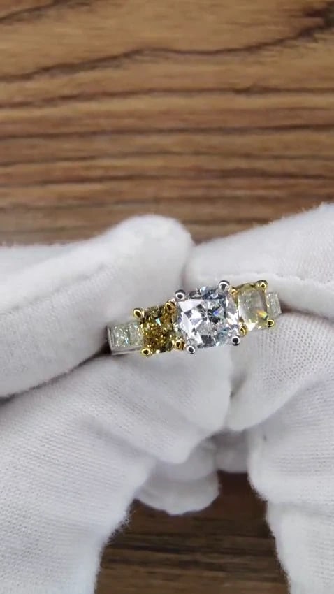 GIA certified 1.01ct natural diamond & 1.02ct fancy yellows ring 14kt 10346 *v - 2