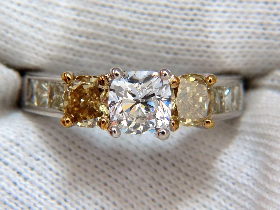 GIA certified 1.01ct natural diamond & 1.02ct fancy yellows ring 14kt 10346 *v - 7