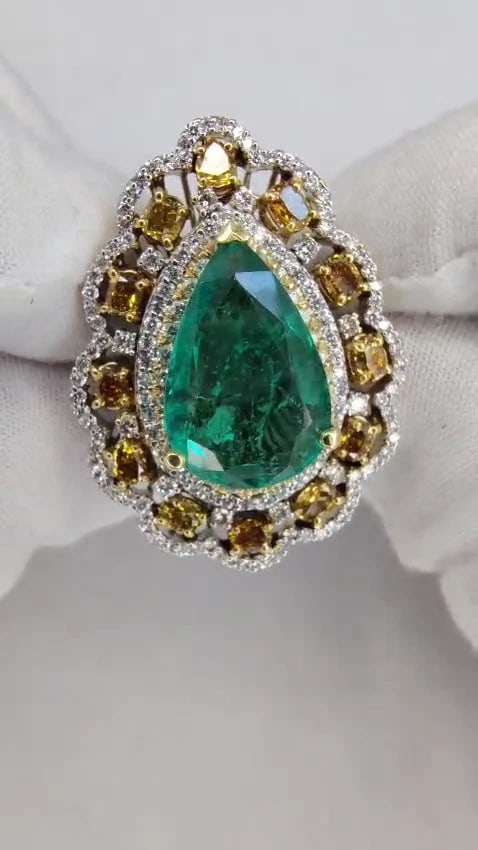 GIA 12.77CT NATURAL EMERALD DIAMONDS RING 18KT VIVID GREEN 10345 *v - 2