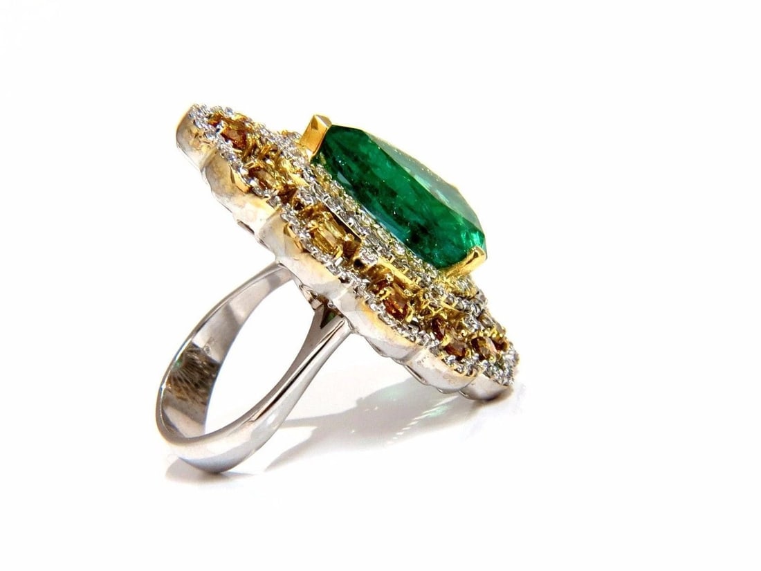 GIA 12.77CT NATURAL EMERALD DIAMONDS RING 18KT VIVID GREEN 10345 *v - 3
