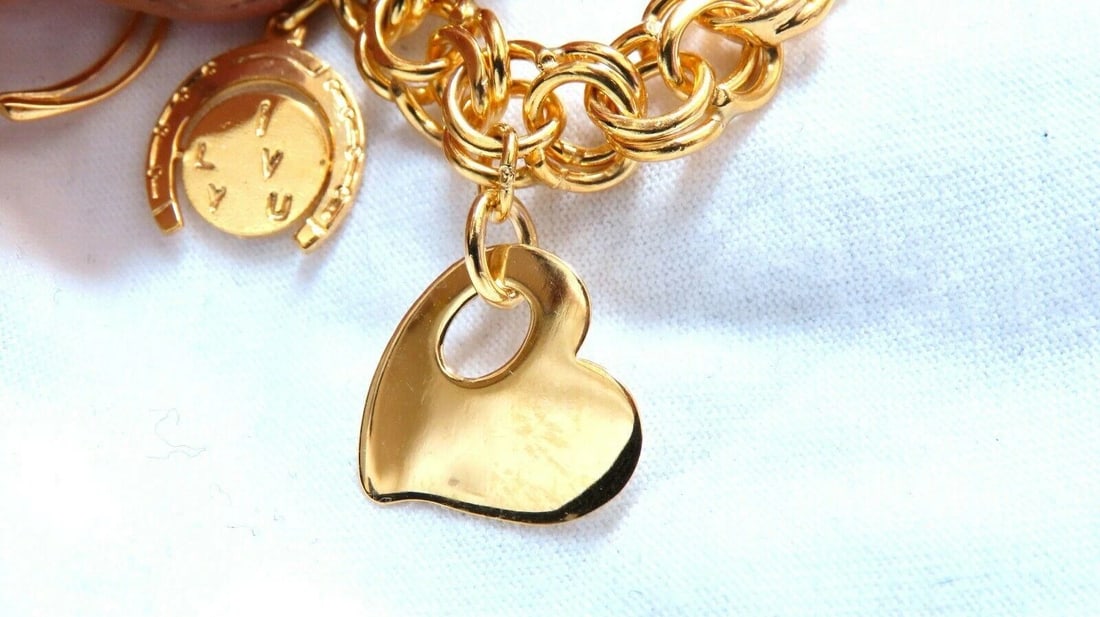 Eight Charms Link Bracelet 14kt gold 7 inch 43gm** - 9