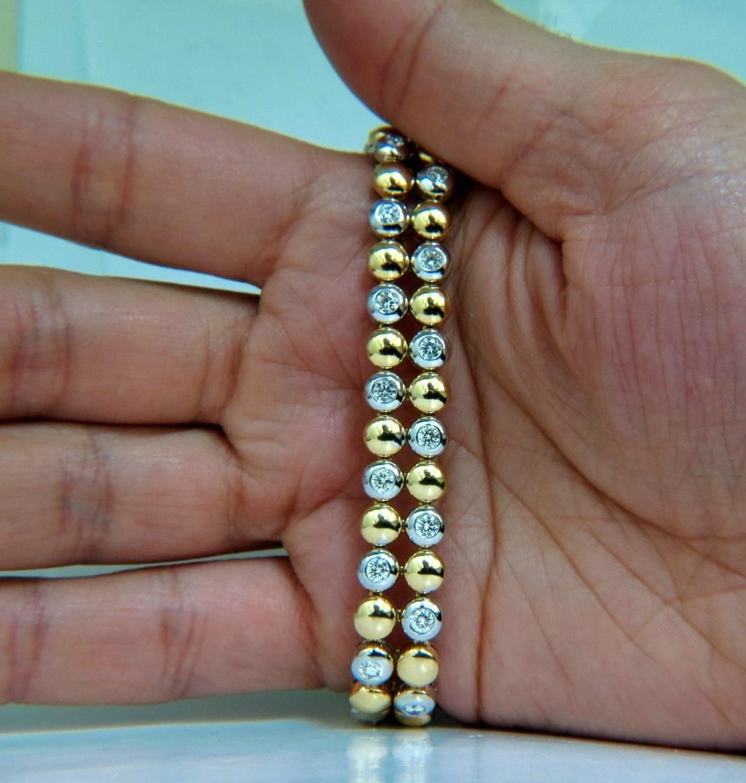 5.00CT 18KT DIAMONDS ROUNDS TWO TONED DOMED LINK BRACELET G/VS RARE** - 4