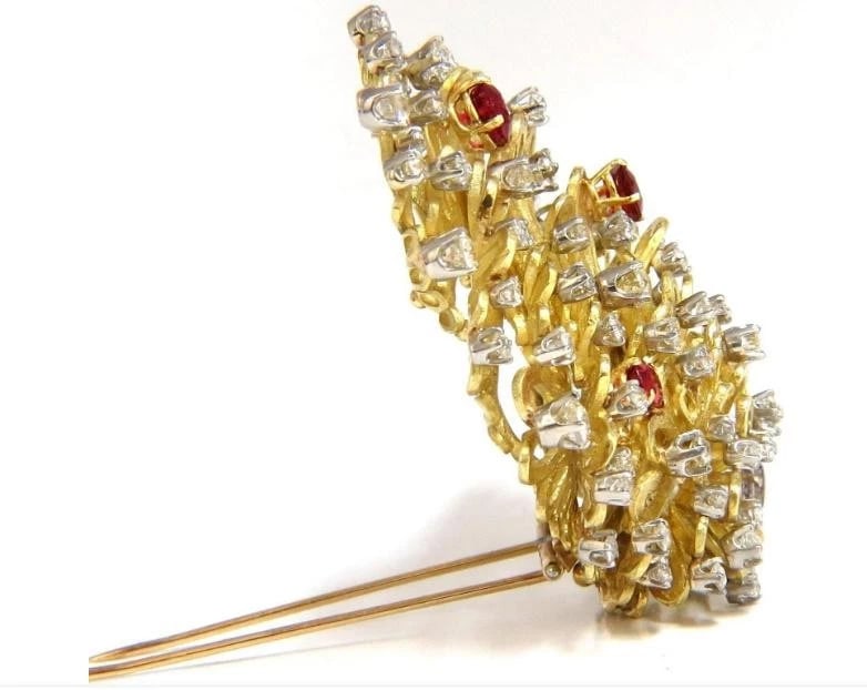 Erwin Pearl 8.00 Carat Natural Diamonds and Red Spinel Brooch 18Kt Ref 12332** - 7