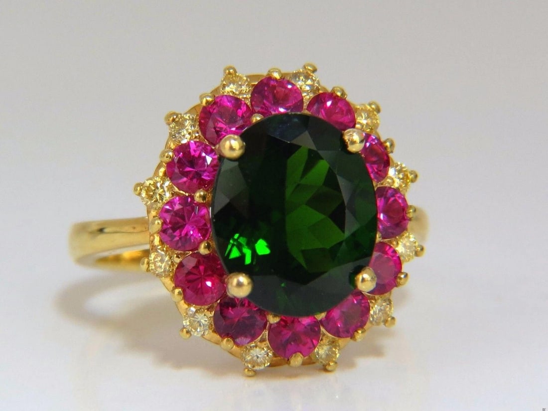 5.30ct Natural Deep Green Diopside Fancy Yellow diamonds Ruby Ring Halo 10612** - 2