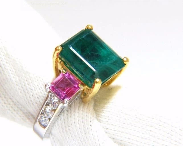 GIA Certified 8.73 Carat Lab Emerald Pink Sapphire Diamonds Ring 14kt 41100* - 8