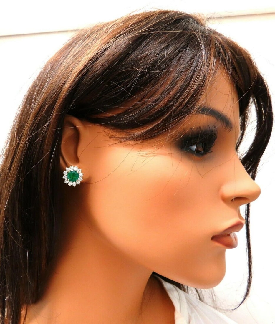 GIA Certified 4.78ct Natural Round Emerald Diamond Earrings 14kt Cluster 11031** - 4