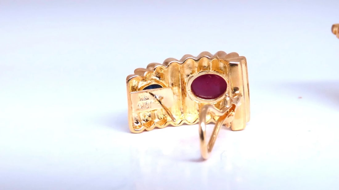 6ct Natural Sapphire Ruby Diamond Clip Earrings 18kt Gold 74525** - 4
