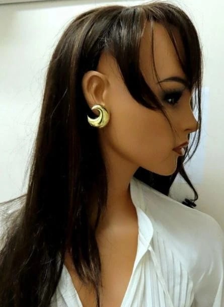 Islam Arab Domed Crescent Left Right Lobe Earrings 18kt HIgh Shine 12355** - 4