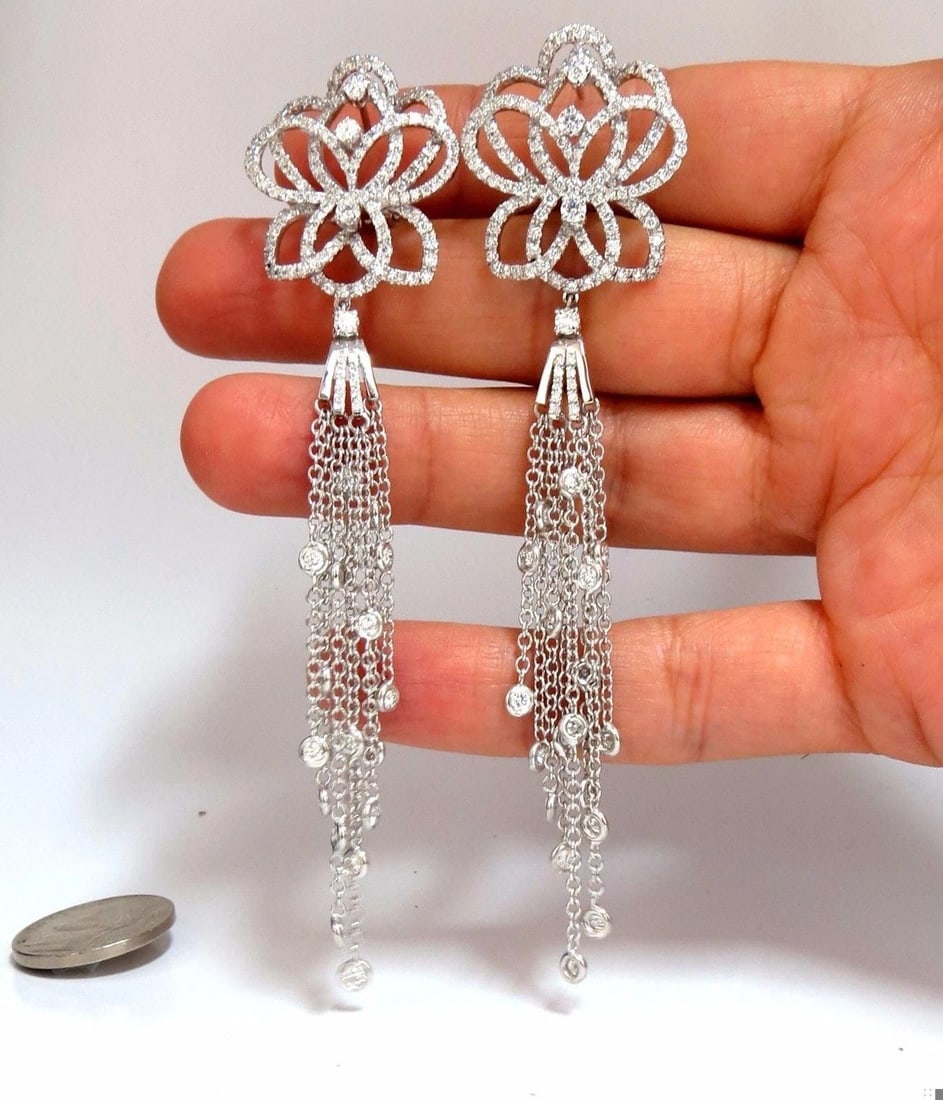 5.40ct natural diamonds cluster dangle drop earrings 18kt gilt deco** - 8