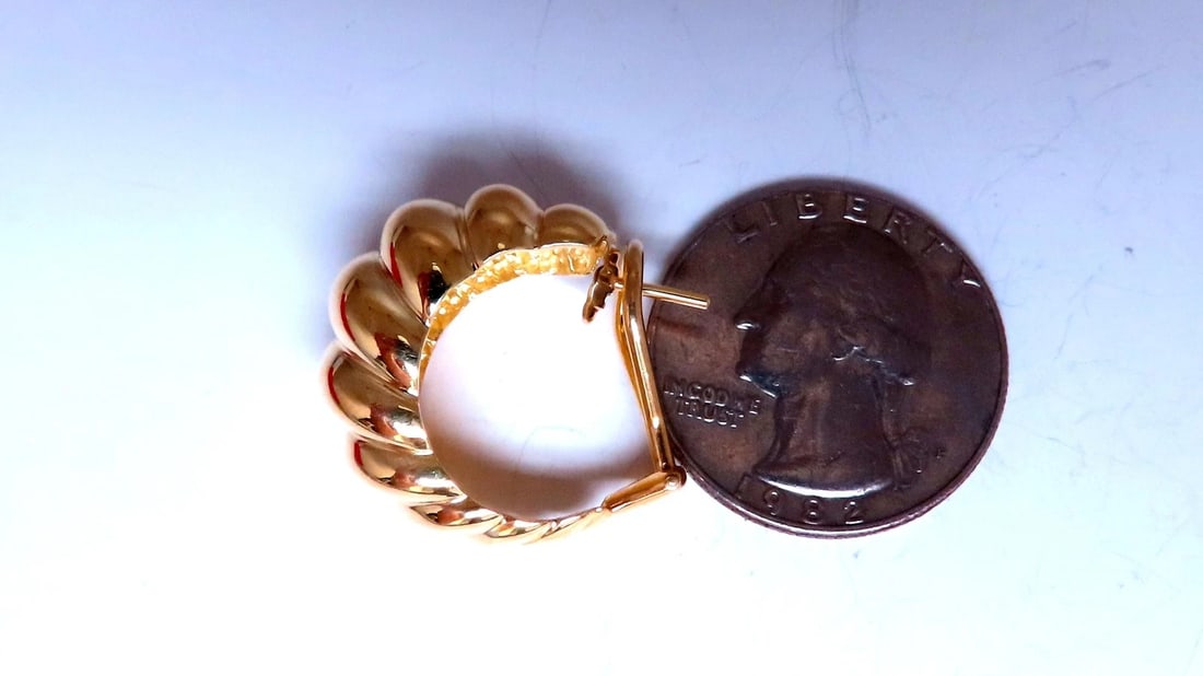 Shrimp Semi Hoop Omega Clip Earrings 18kt Gold 12578** - 5