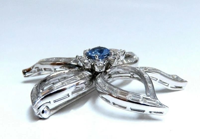 2.41ct Natural Sapphire Diamonds Platinum Brooch Platinum Baguette Ref 12326** - 3