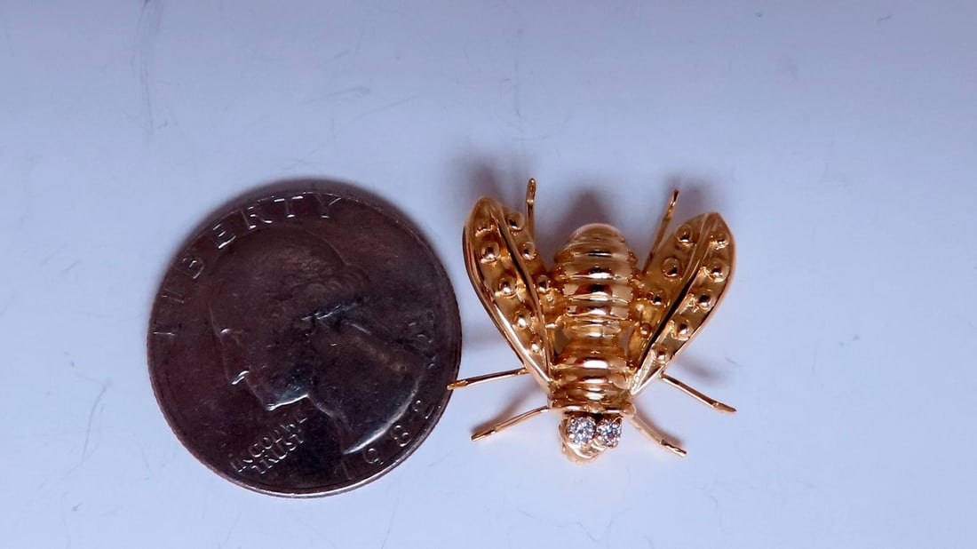 0.06ct natural diamonds 3D Still Life Honey Bee 14kt Gold 12565** - 5
