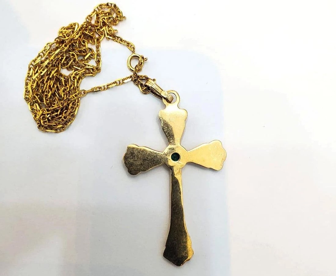 Vintage Natural Emerald Cross Pendant 14kt 47744** - 4