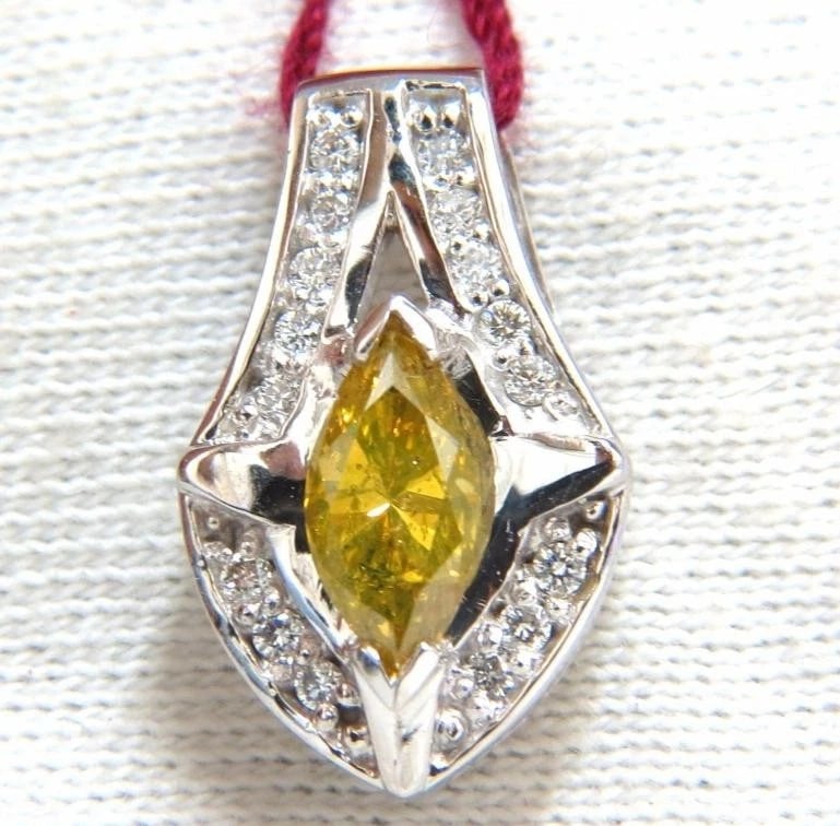 1.50 Carat Enhanced Fancy Yellow Diamond Marquise Shield Pendant 14kt 44112** - 3