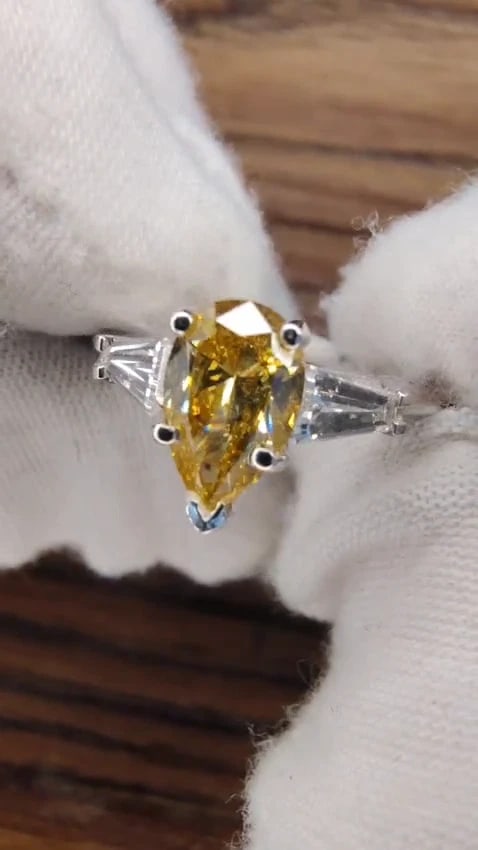 GIA 1.62CT NATURAL FANCY YELLOW DIAMOND RING VIVID & CLEAN 14kt *v - 2