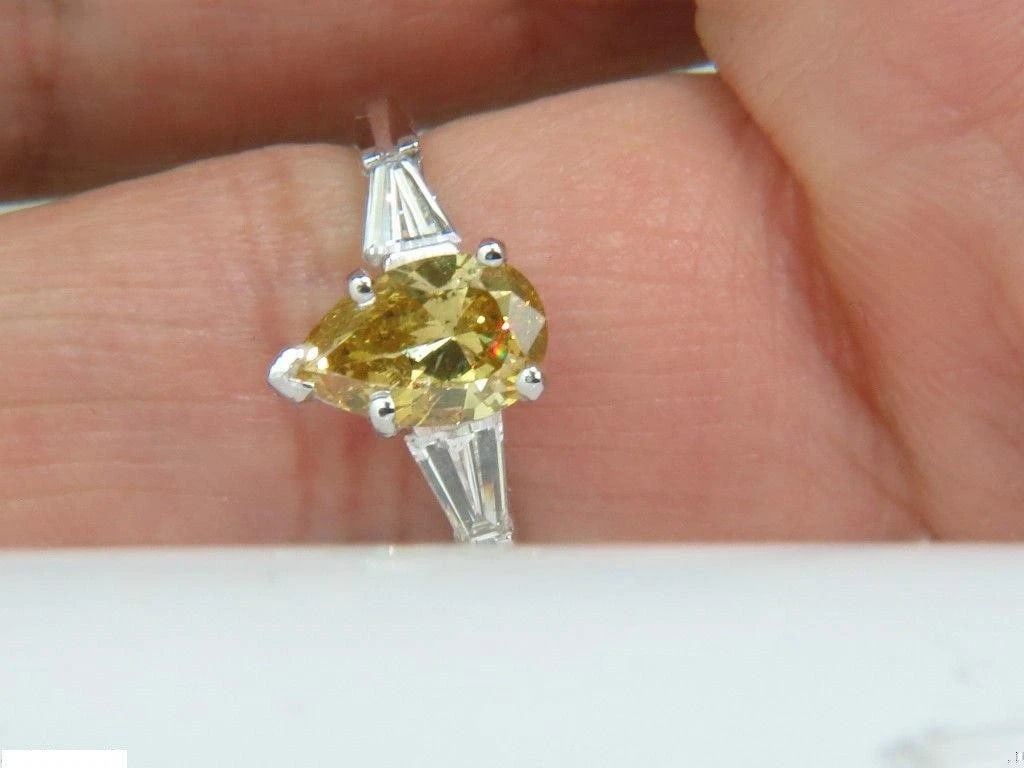 GIA 1.62CT NATURAL FANCY YELLOW DIAMOND RING VIVID & CLEAN 14kt *v - 8