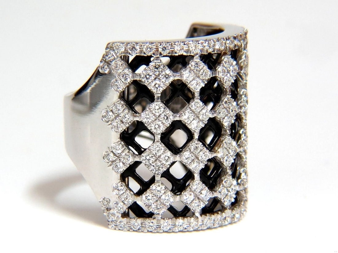 1.82CT NATURAL DIAMONDS BEAD SET SANDWICHED BLACK BAND RING 18KT 10042 *v - 10