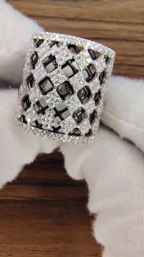 1.82CT NATURAL DIAMONDS BEAD SET SANDWICHED BLACK BAND RING 18KT 10042 *v - 2