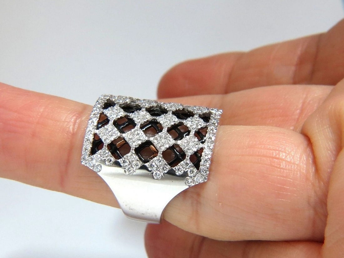 1.82CT NATURAL DIAMONDS BEAD SET SANDWICHED BLACK BAND RING 18KT 10042 *v - 3