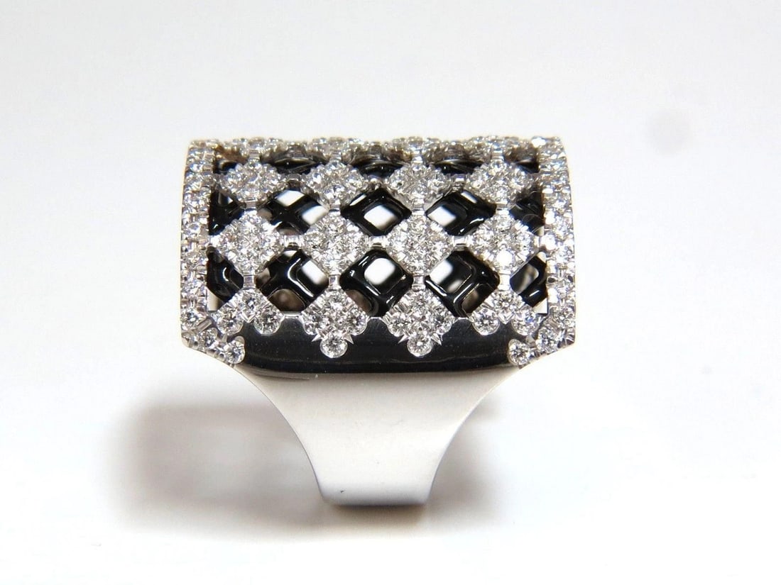 1.82CT NATURAL DIAMONDS BEAD SET SANDWICHED BLACK BAND RING 18KT 10042 *v - 6