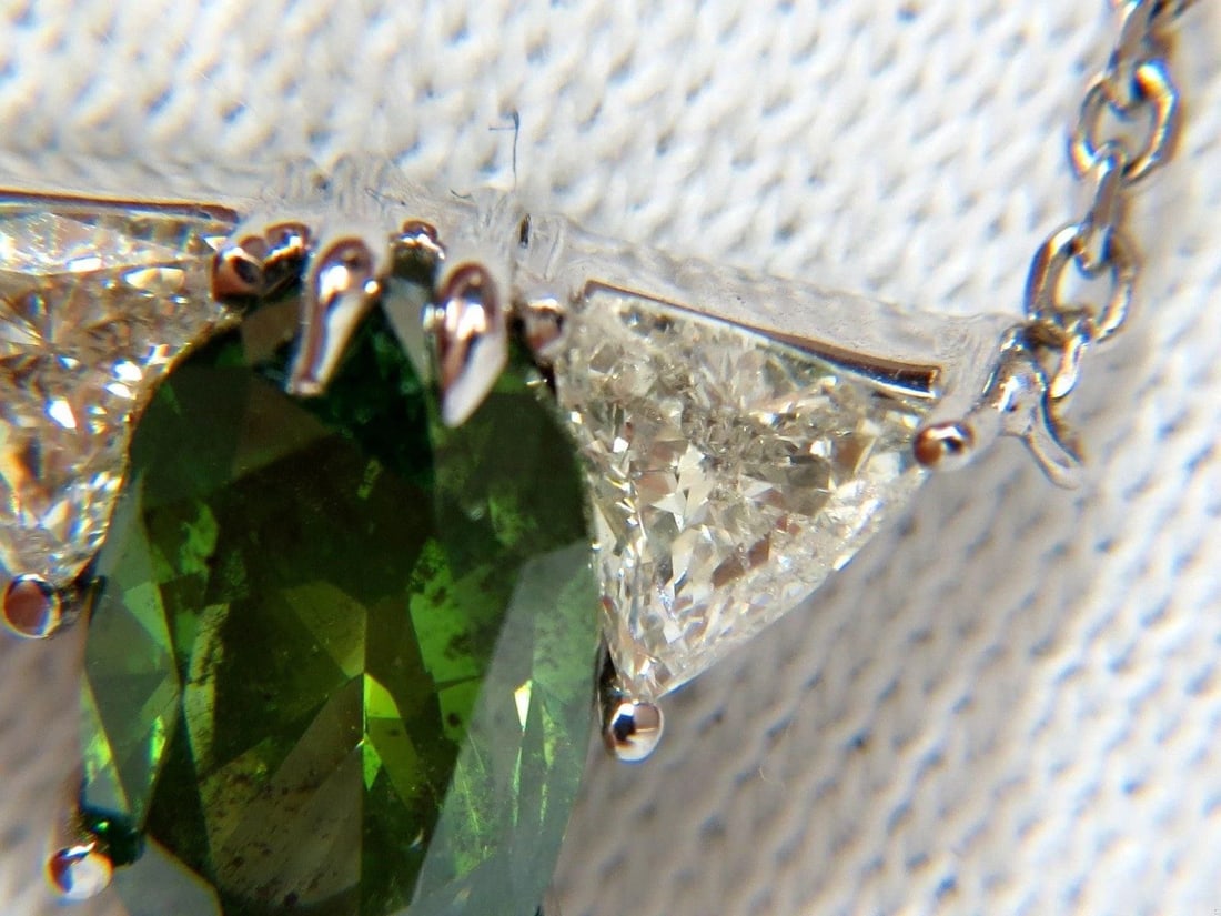 3.26CT ENHANCED FANCY COLOR GREEN DIAMOND NECKLACE SIDE TRILLIANTS 14KT 10035** - 4
