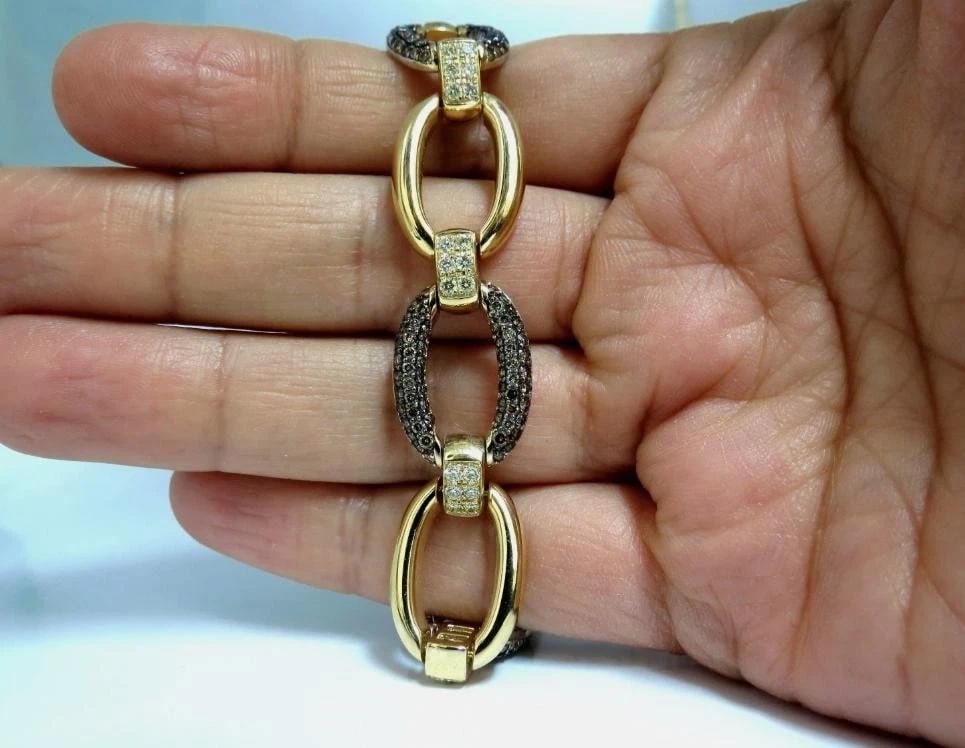 5.30ct natural fancy yellow & brown diamond link bracelet 14kt 12241** - 5