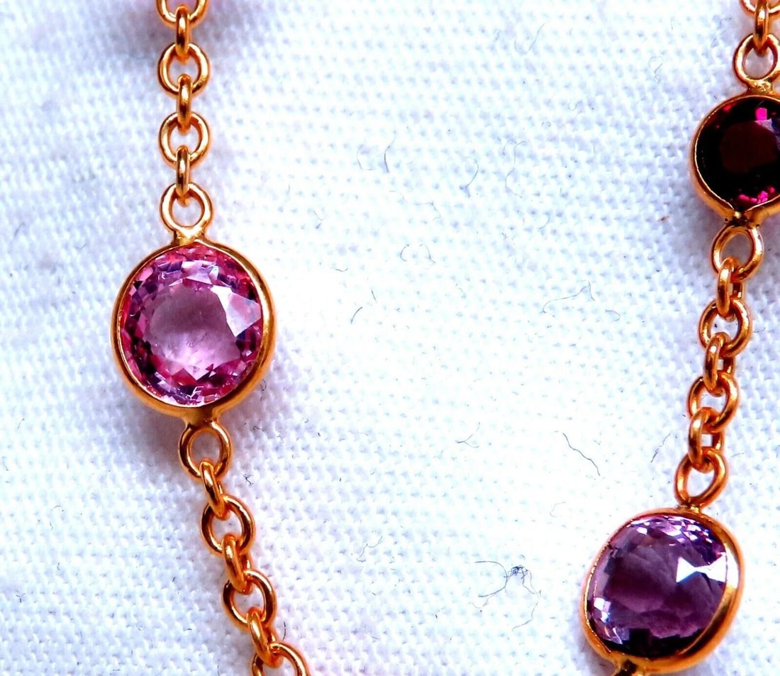 18ct Natural Ruby Sapphire Yard Necklace 14kt Gold ** - 2