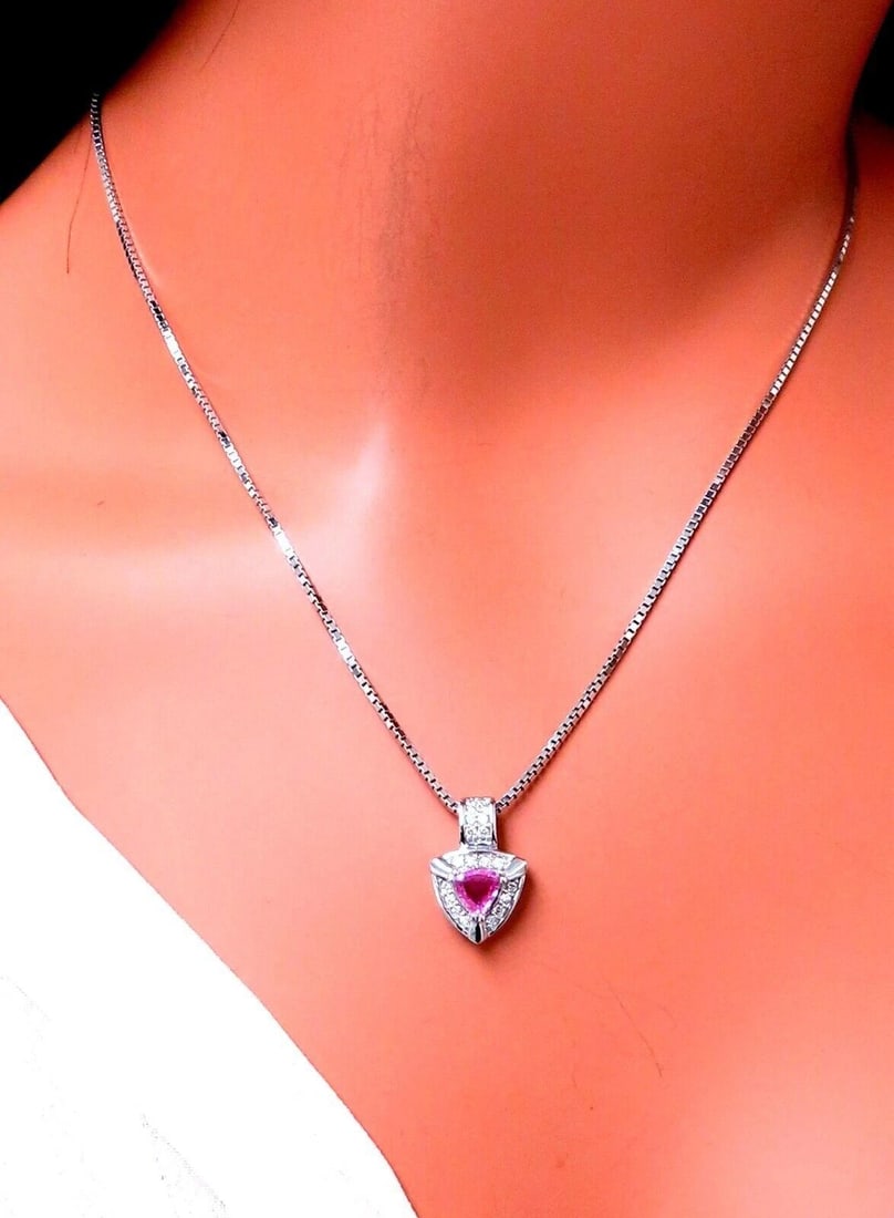 .76ct natural Trillion shaped sapphire diamonds pendant 14kt ** - 4