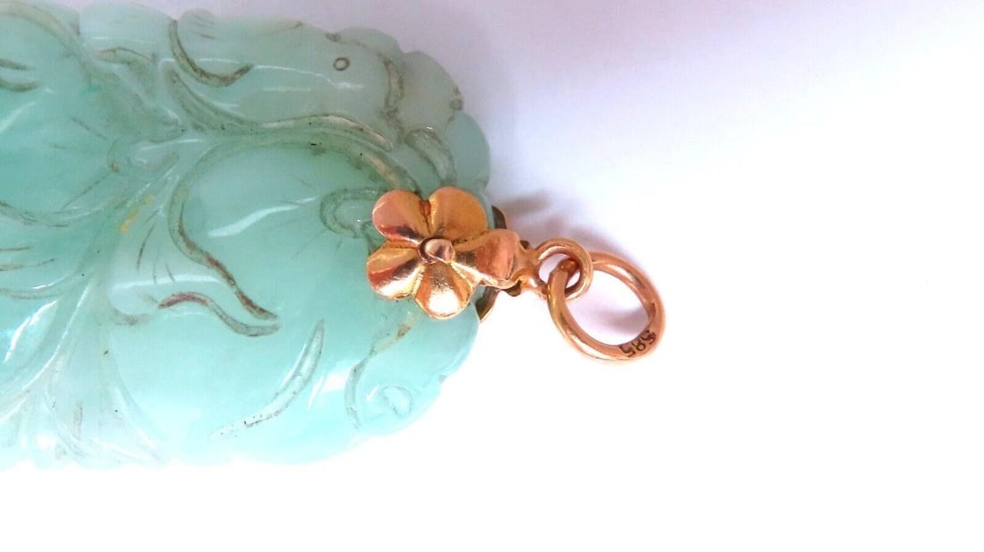 Natural Jade Carved Pendant 14kt symbol** - 2