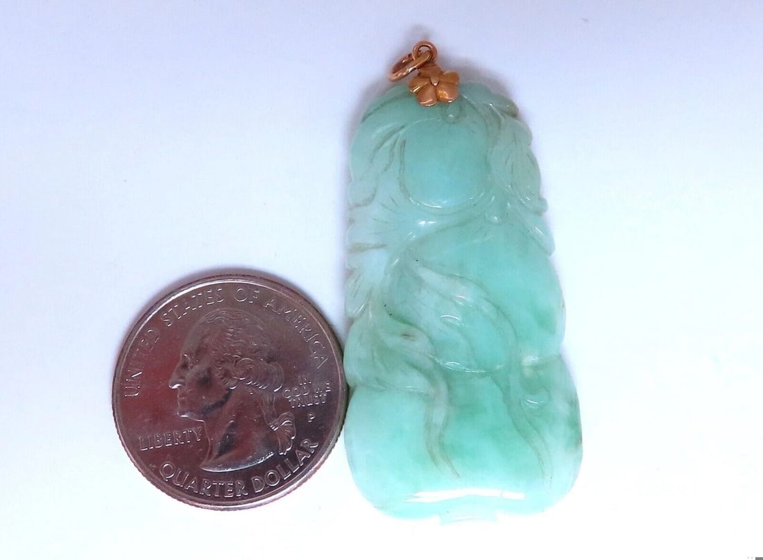 Natural Jade Carved Pendant 14kt symbol** - 4