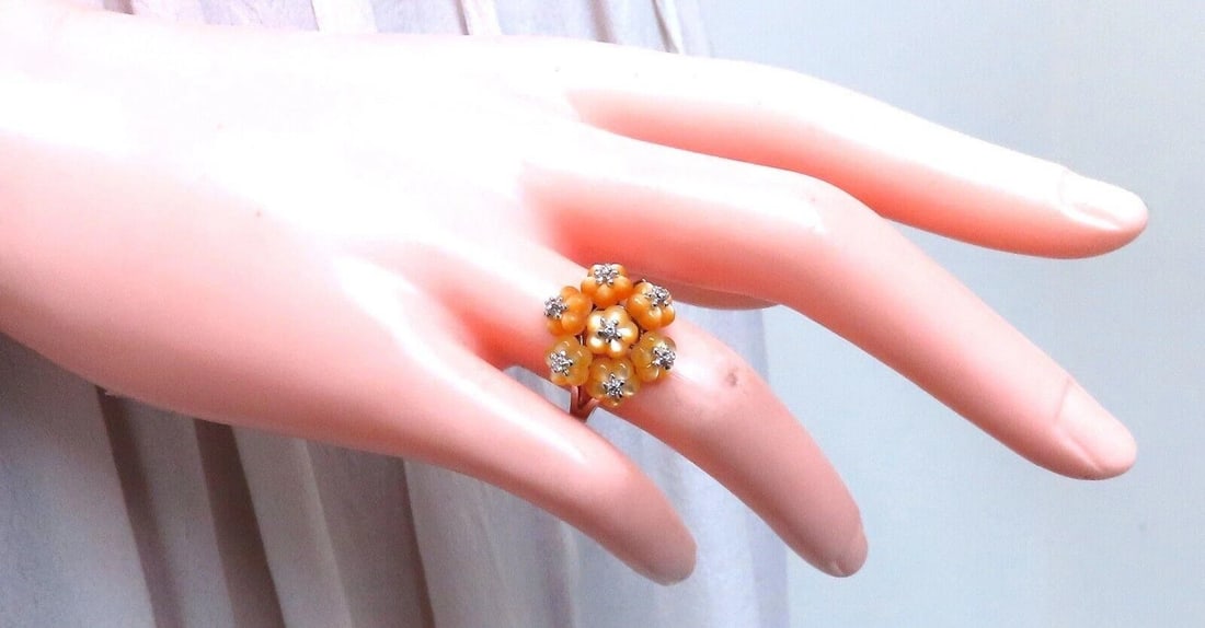 Daisy Cluster Mother of Pearl Ring .10ct Natural Diamonds 18k gold** - 3