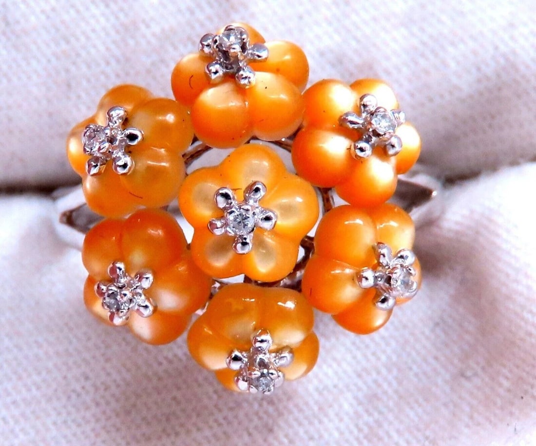 Daisy Cluster Mother of Pearl Ring .10ct Natural Diamonds 18k gold** - 6