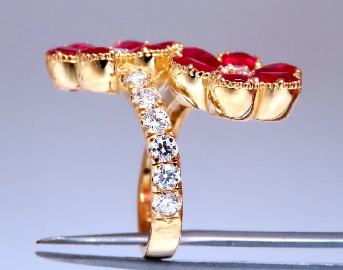 5.20ct Natural Ruby Diamonds Flower Cluster Ring 18kt yellow gold** - 2