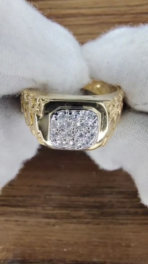 Mens Cluster pinky ring Natural Diamonds 14kt gold 74411 *v - 2