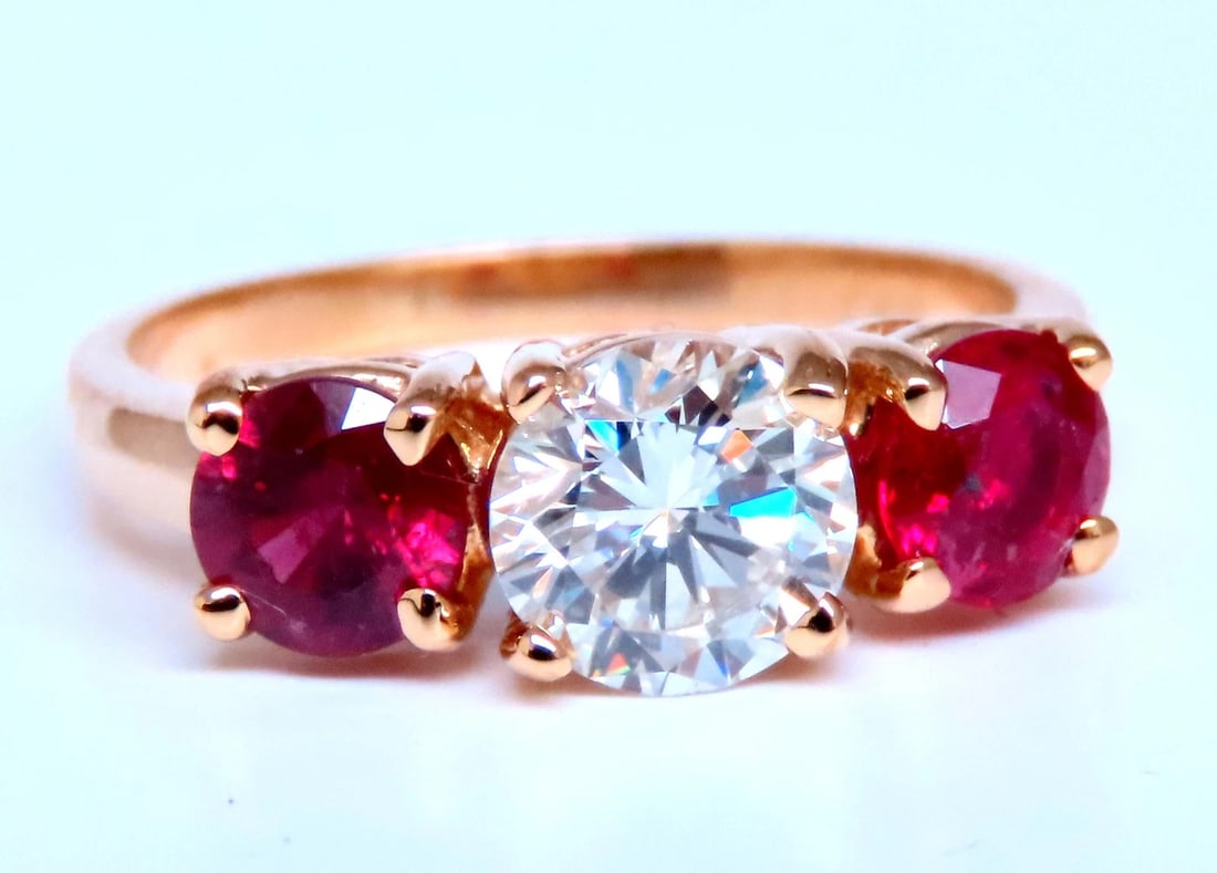 GIA certified 1.02ct Natural Round Diamond Ruby Ring 14kt 43552** - 2