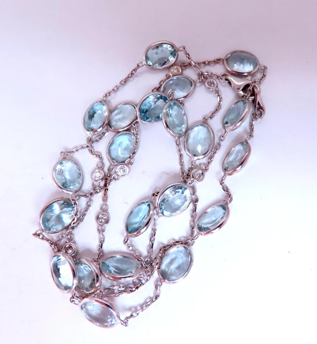 40ct Natural Aquamarine Diamond Yard Necklace 54115**: Title: 40ct Natural Aquamarine Diamond Yard Necklace 54115** Description: 40ct Natural Aquamarine Diamond Yard Necklace 54115 $5,500.00 PRODUCT DESCRIPTION 40ct Natural Oval Cut Aquamarine Necklace