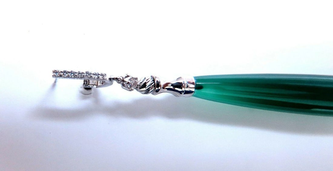 37mm extra long natural Jade drop diamond earrings 14 karat** - 5