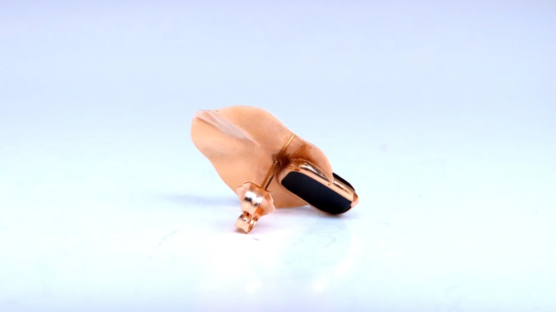 Vintage Onyx Circular Pierced Earrings 14kt Gold 12630** - 2