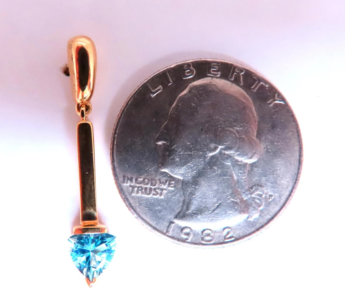 Natural Trilliant Swiss Blue Topaz Dangle Earrings 14kt Gold 12617** - 4