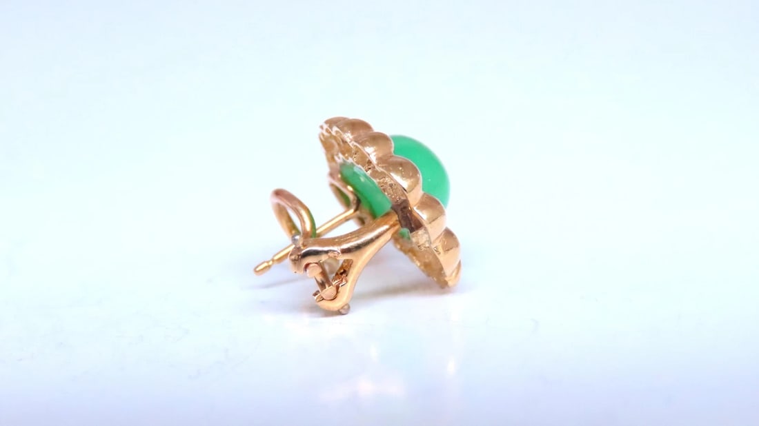Pear Shape Jadeite Fern 3D clip earrings 18kt Gold 12603** - 4