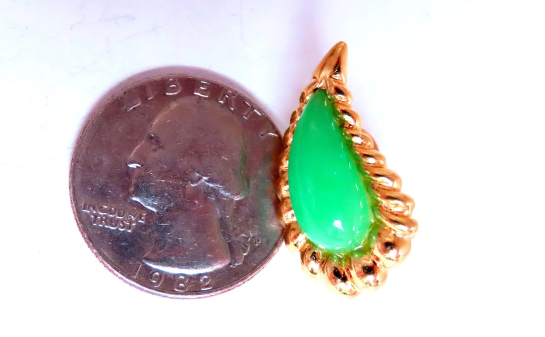 Pear Shape Jadeite Fern 3D clip earrings 18kt Gold 12603** - 5