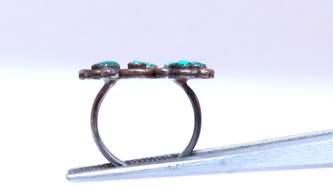 Turquoise Vintage Silver Tribal Ring 12544** - 3