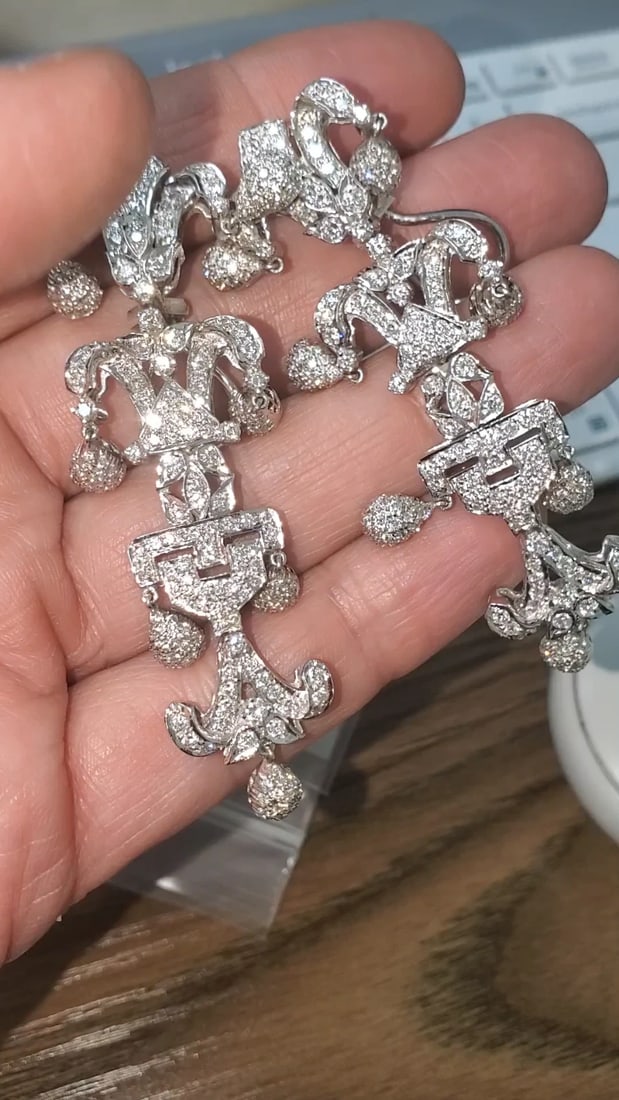 7ct Natural Diamonds Dangle Earrings 18kt gold 12531** - 2
