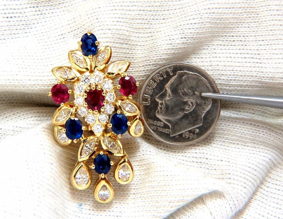 7.00ct natural sapphire ruby diamond dangle earrings 18kt cocktail** - 3