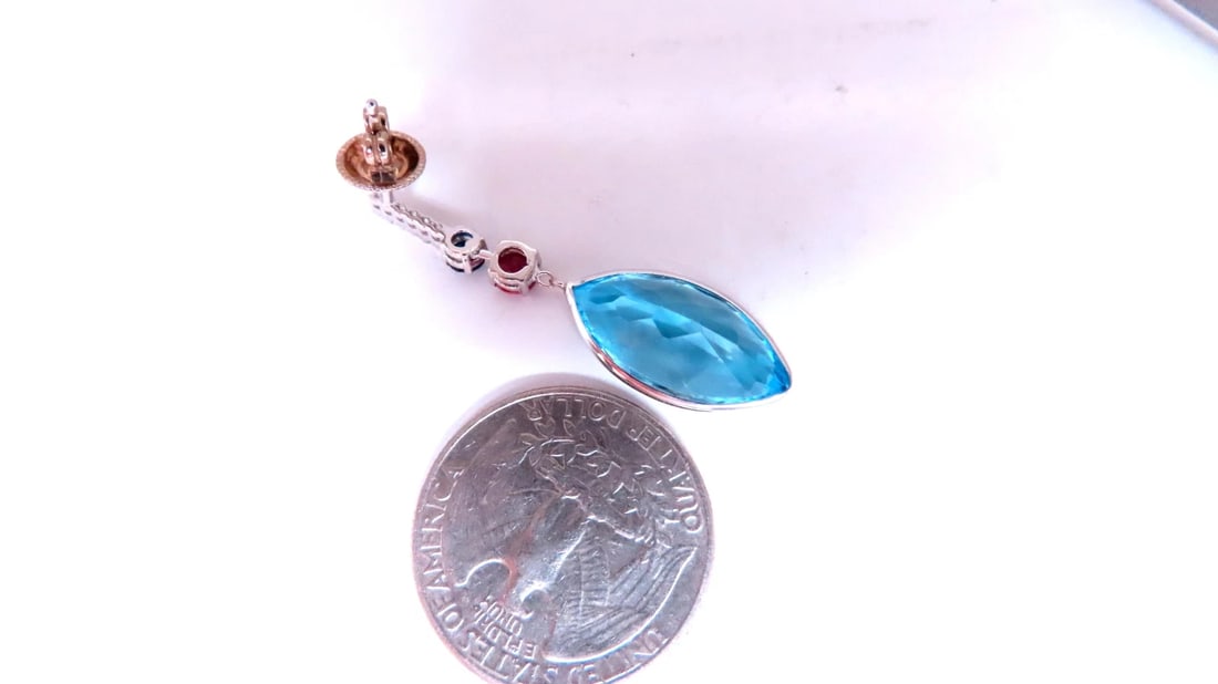 40ct Natural Blue Topaz Dangle Earrings 14kt 12502** - 2