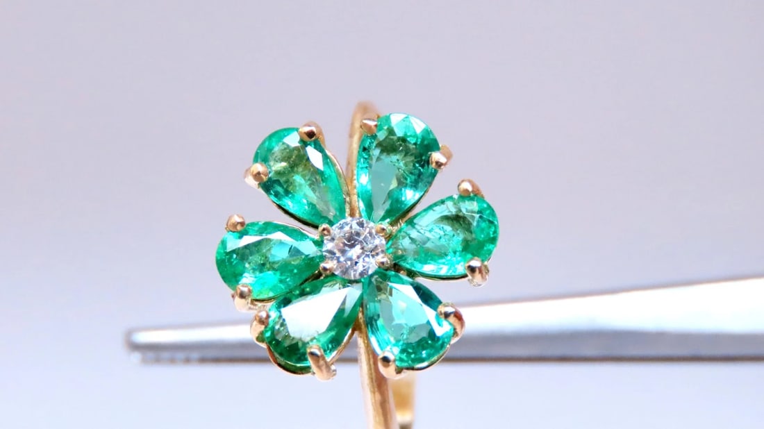 Natural Emerald Diamonds Cluster Earrings Ring Suite 18kt 12503** - 4